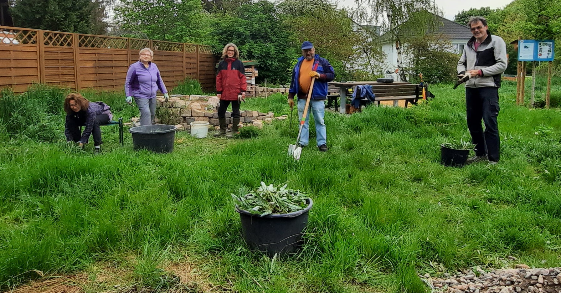 Ein Teil unserer Gruppe bei der Pflege der Fläche