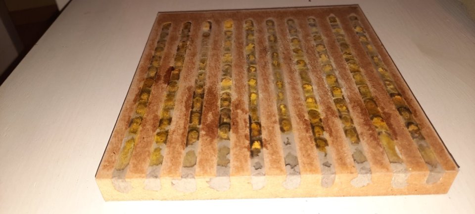 Blick in die Niströhren am Schaukasten auf der Fläche