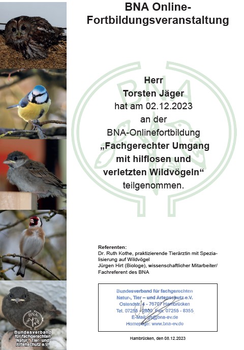 Teilnahmezertifikat Wildvögel