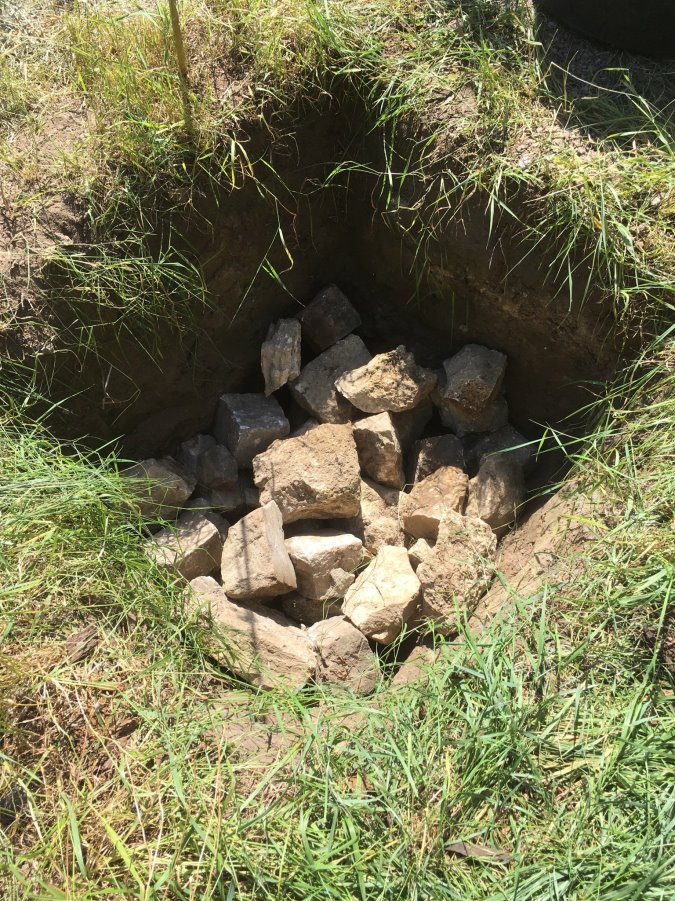 Der "Keller" der Eidechsenburg wurde mit einer etwa 20cm dicken Kiesschicht versehen. Dann wurde im unteren Bereich Holzwolle eingebracht, damit ein kleiner Hohlraum entsteht.