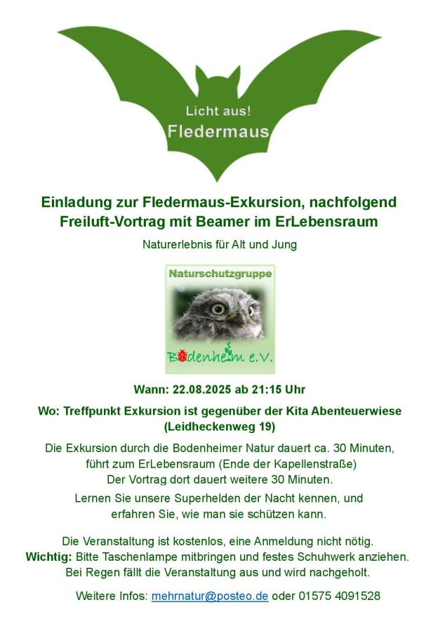 Zu sehen ist ein Aushang zur Fledermaus-Exkursion
